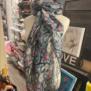 Lightweight Paisley Wrap Scarf - Black with Pink & Yellow Accents